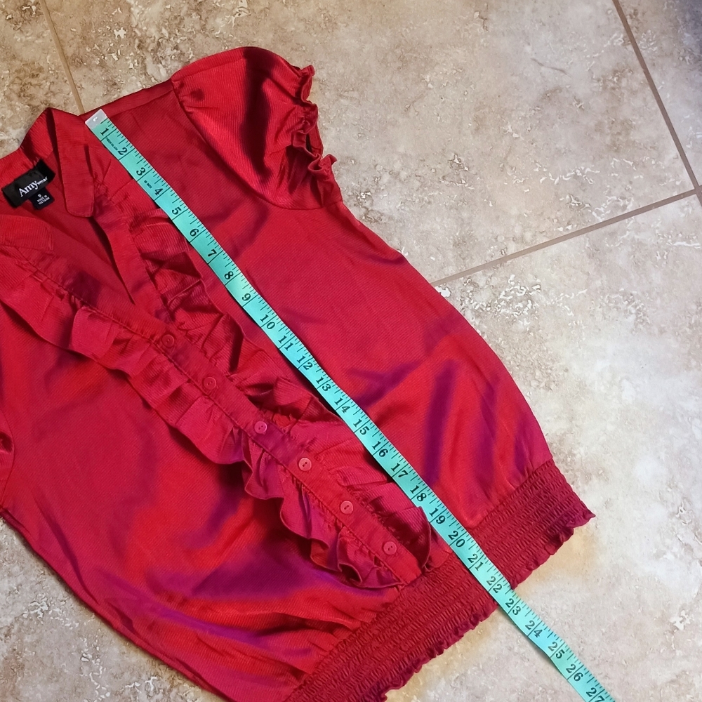Women's Amy Wear Red Ruffle Short Sleeve Blouse Size Small - Picture 12 of 12